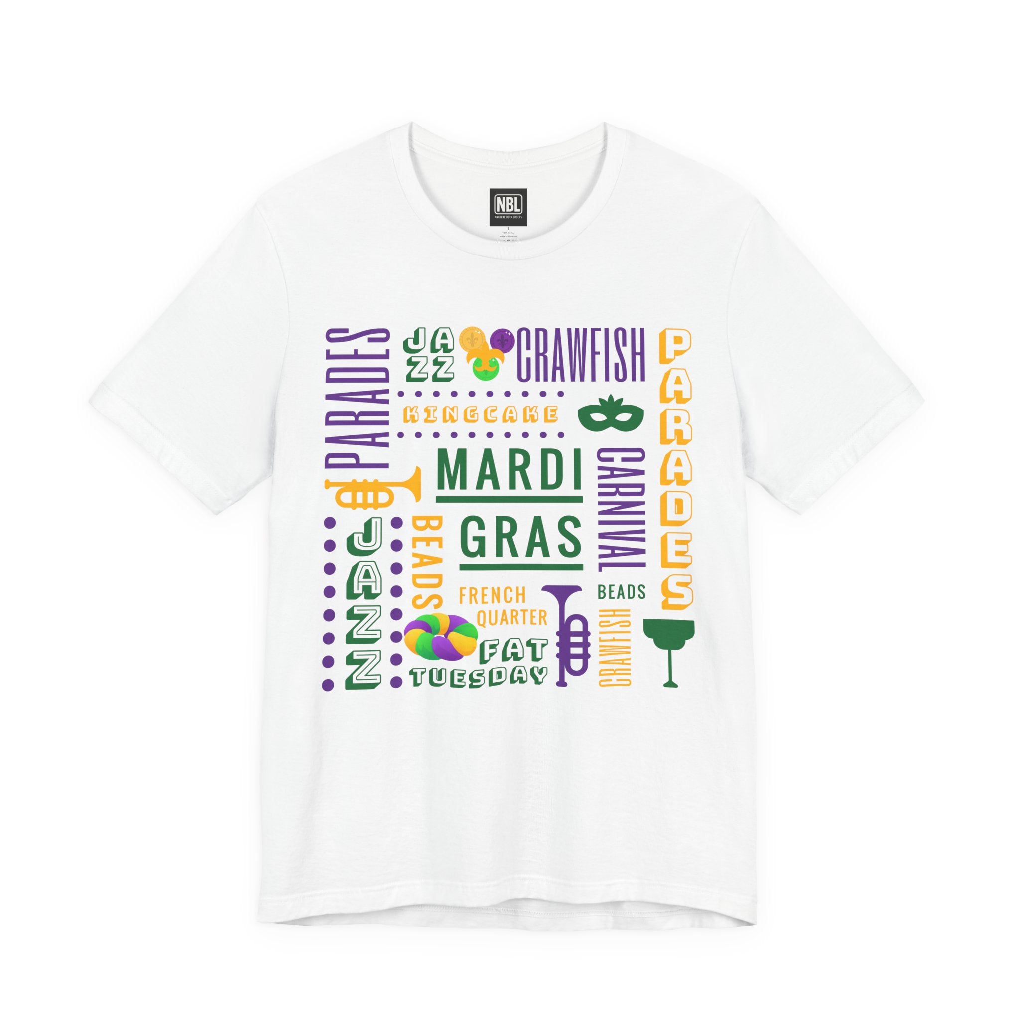 Mardi Gras Typography Tee — Carnival, Parades & Beads Festival Shirt