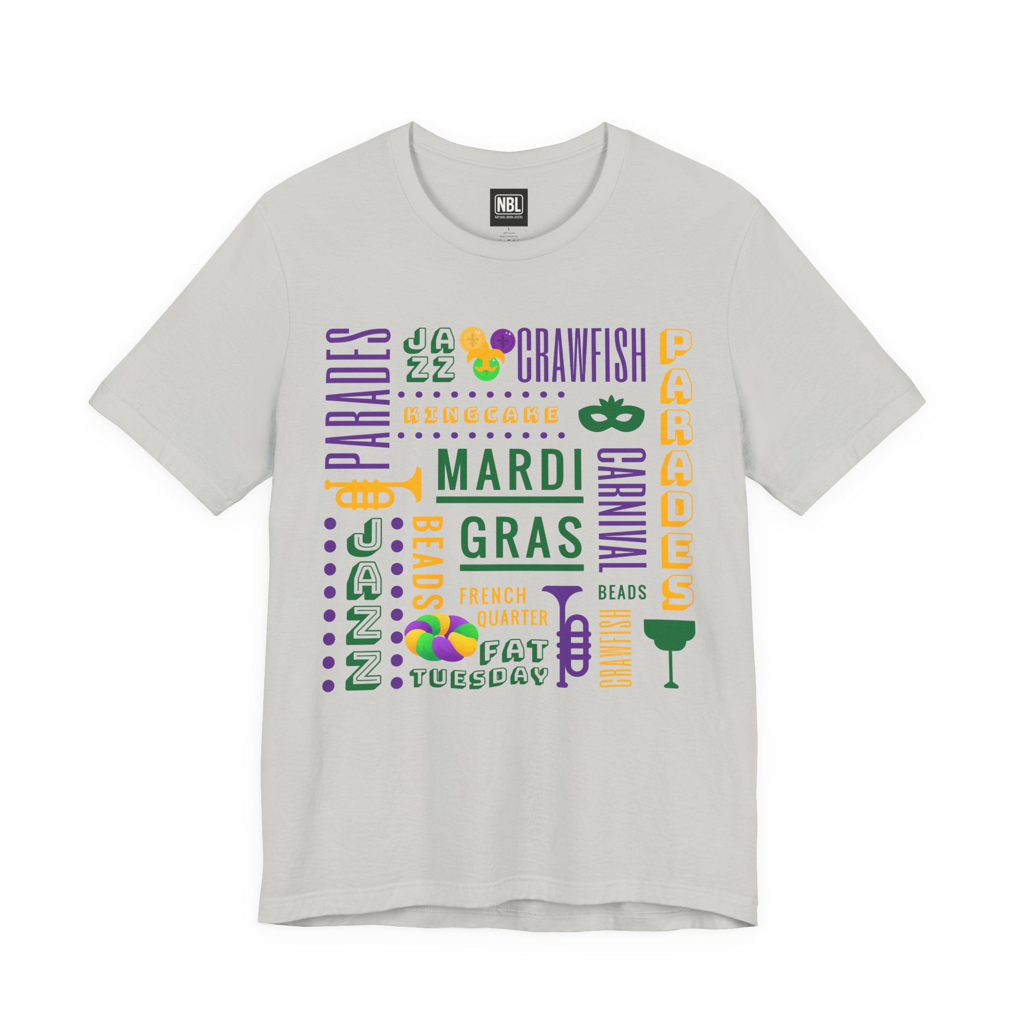Mardi Gras Typography Tee — Carnival, Parades & Beads Festival Shirt