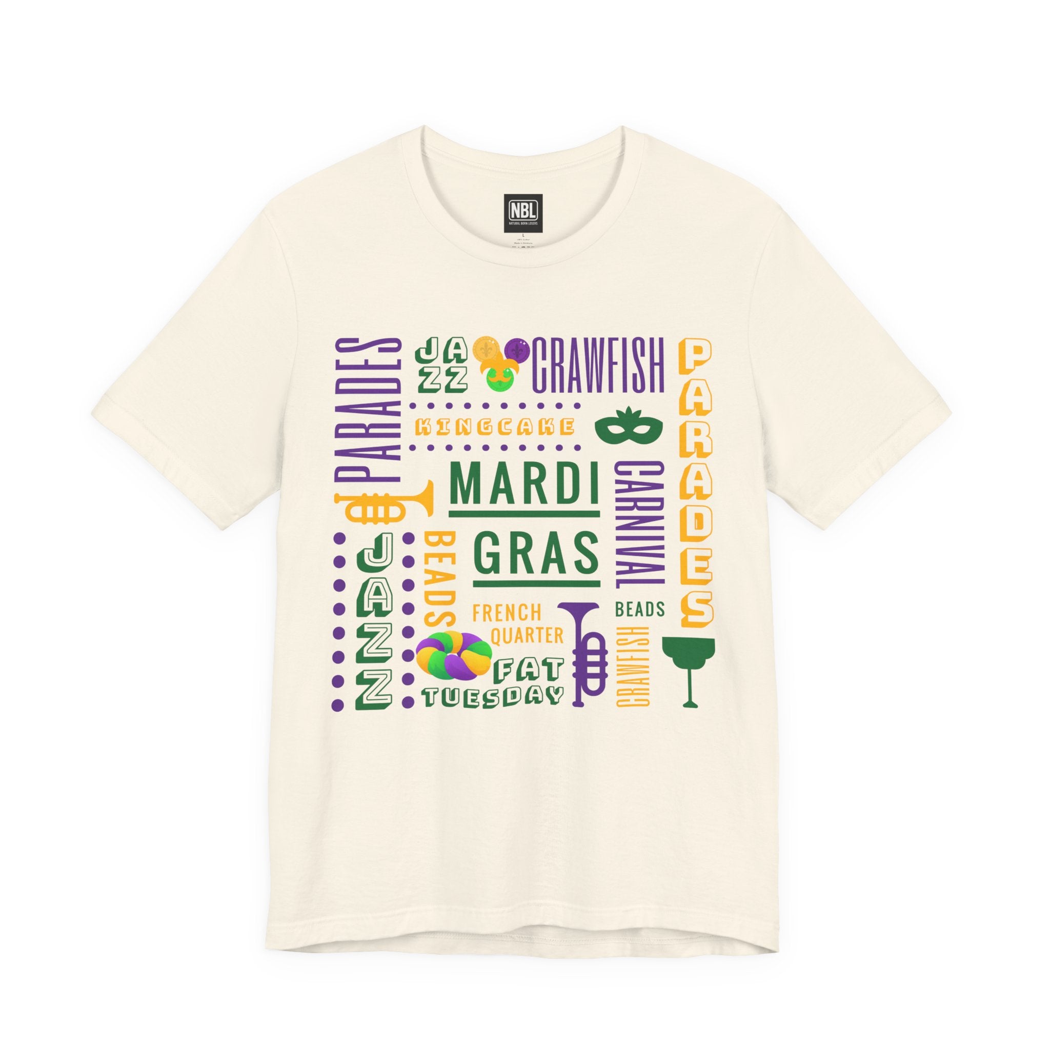 Mardi Gras Typography Tee — Carnival, Parades & Beads Festival Shirt