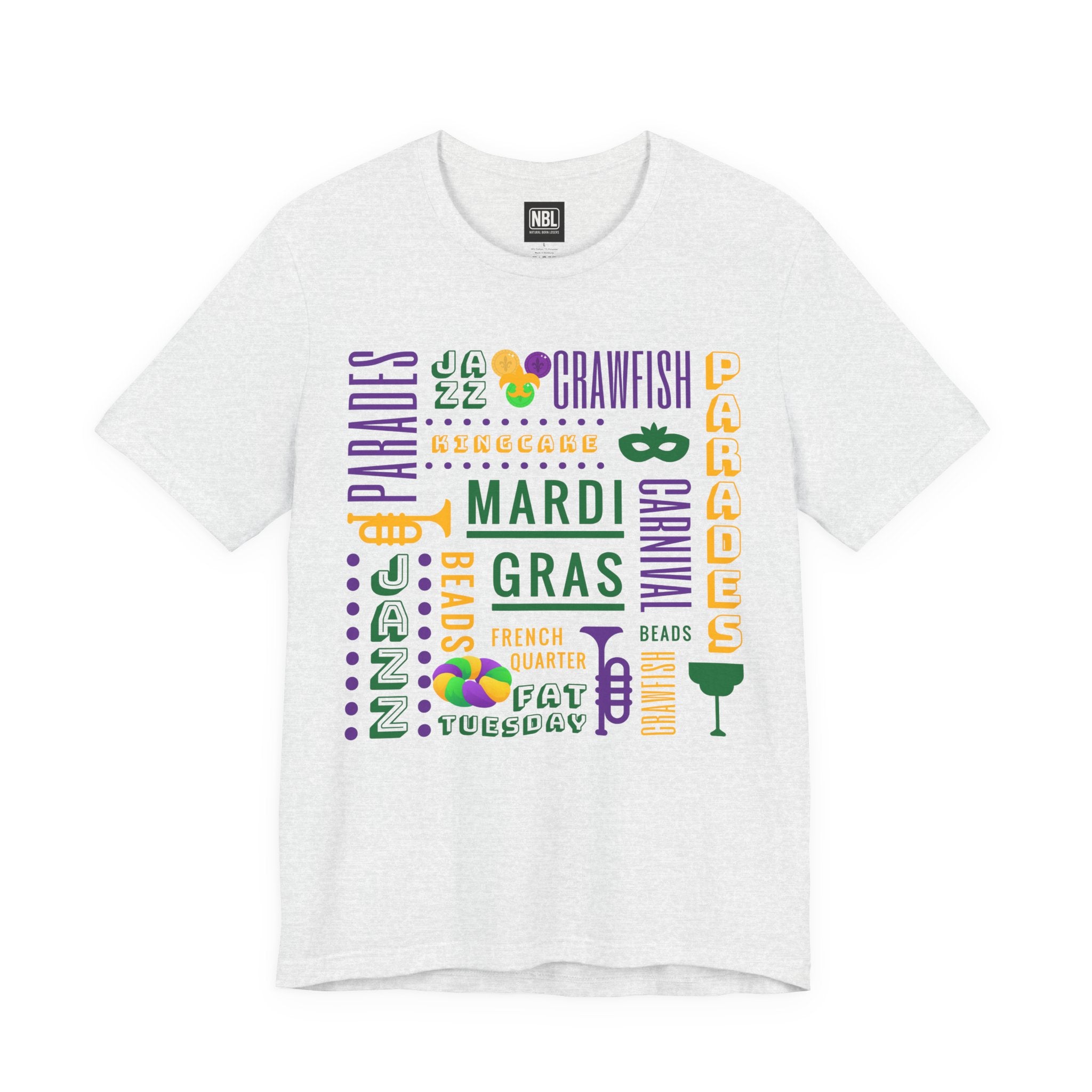 Mardi Gras Typography Tee — Carnival, Parades & Beads Festival Shirt