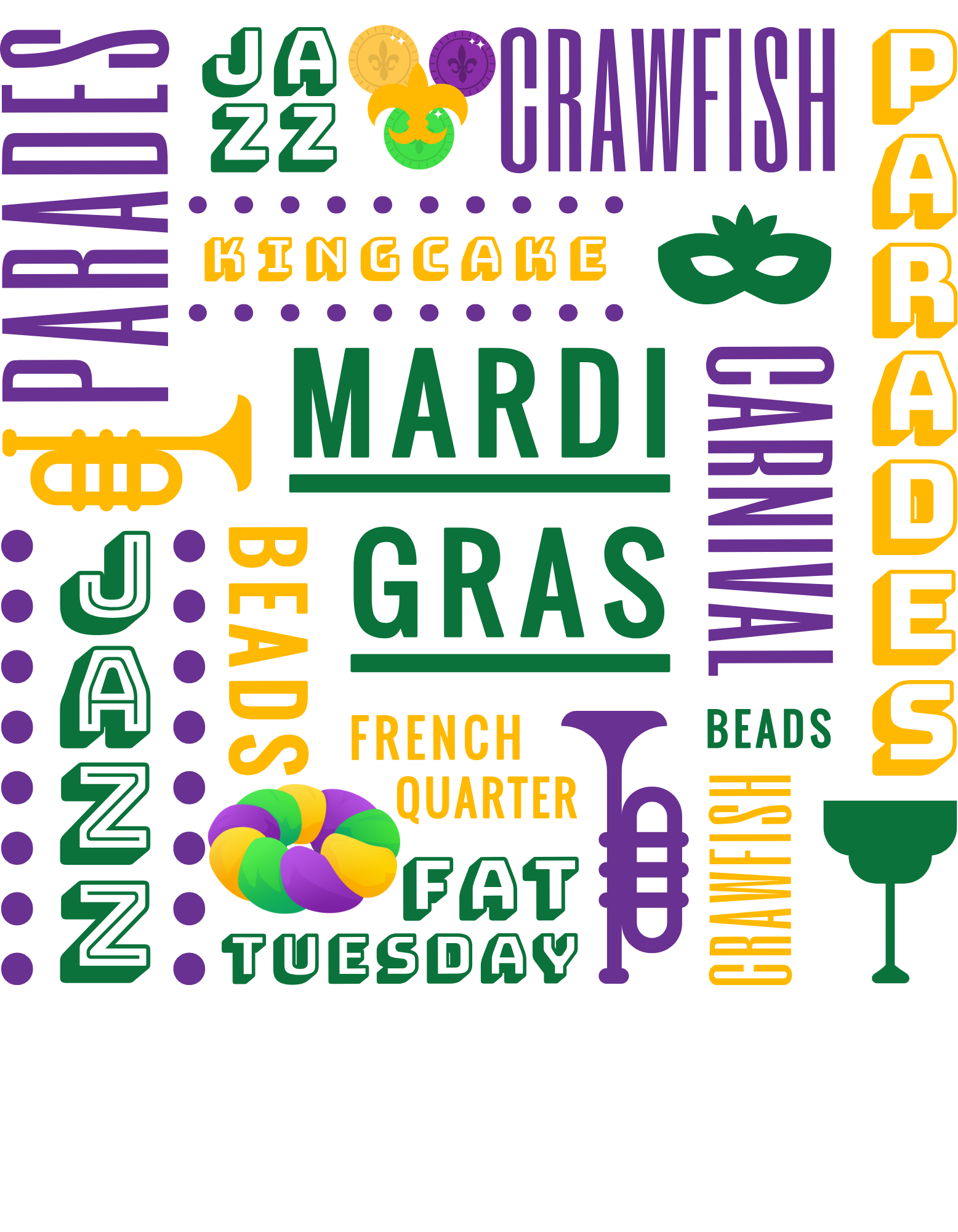 Mardi Gras Typography Tee — Carnival, Parades & Beads Festival Shirt