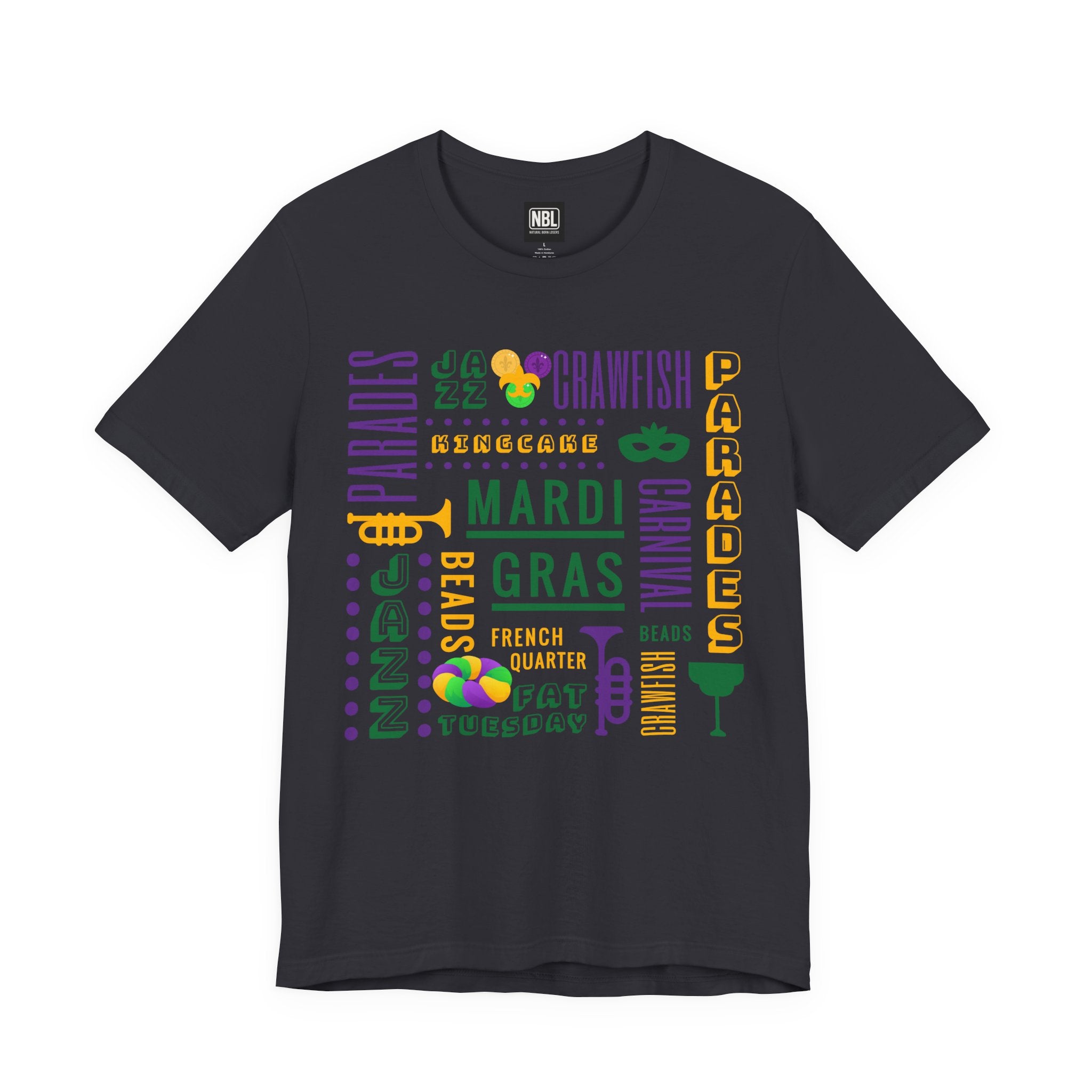 Mardi Gras Typography Tee — Carnival, Parades & Beads Festival Shirt